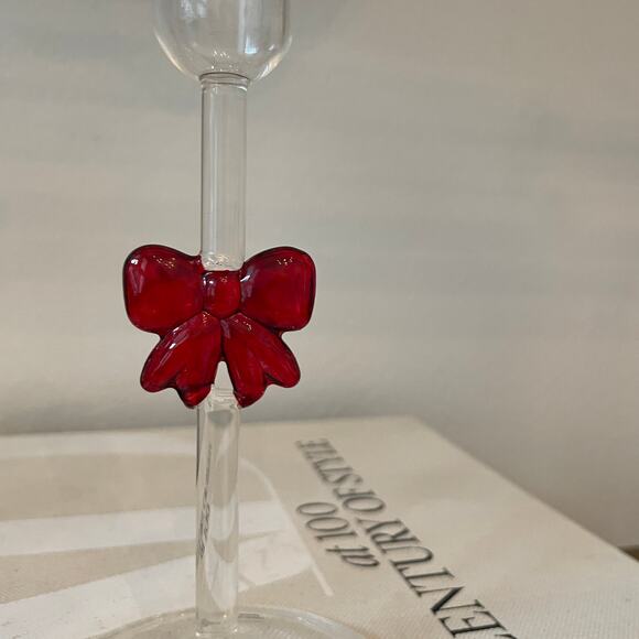 Red Bow Glass Taper Candle Holders 7in Set of 2 Holiday Glam NEW - Picture 5 of 9